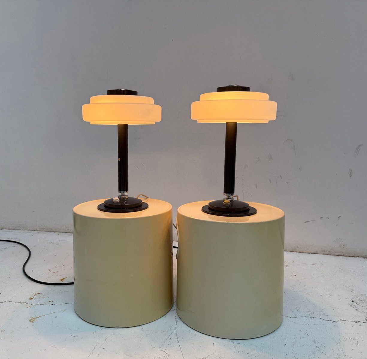 Mid Century Table Lamps In Milk Glass And Metal From Napako, Czechoslovakia,1960s, Set Of 2 photo buy