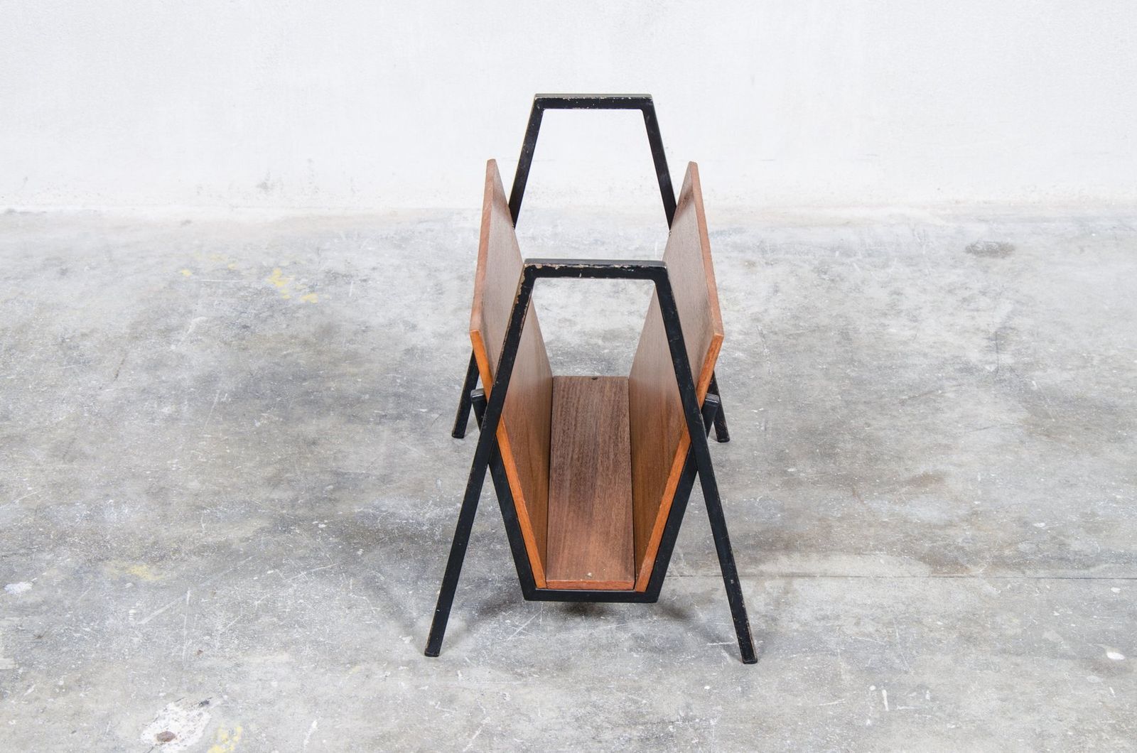 Mid Century Magazine Rack In Teak And Metal, 1960s photo furniture