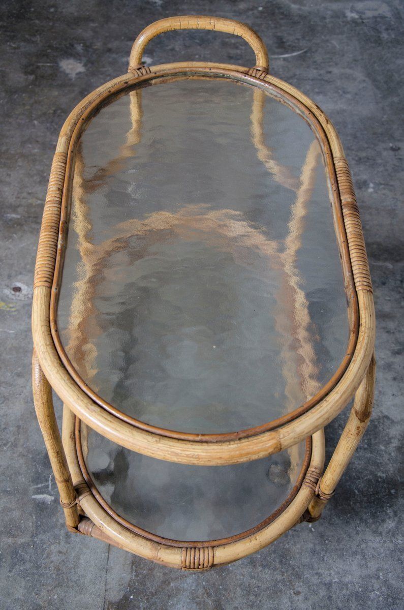 Serving Trolley In Rattan From Rohé Noordwolde, 1960s photo vinterior