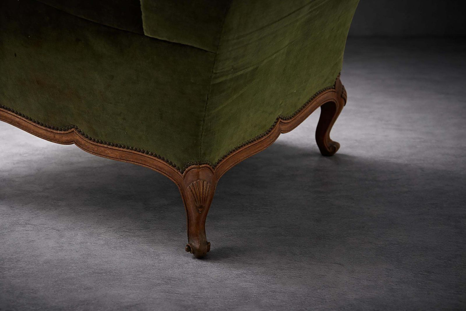 Furniture Antique Art Deco French Bergère Armchair In Original Green Velvet photo