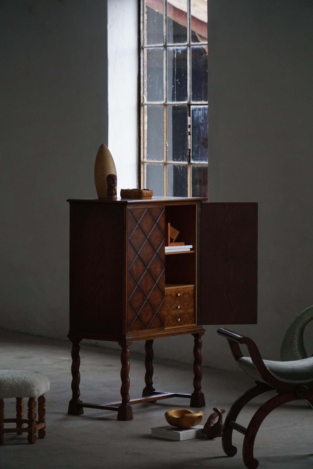 Swedish Grace, Geometric Cabinet In Oak, Thysells Möbler, Art Deco, 1940s photo furniture