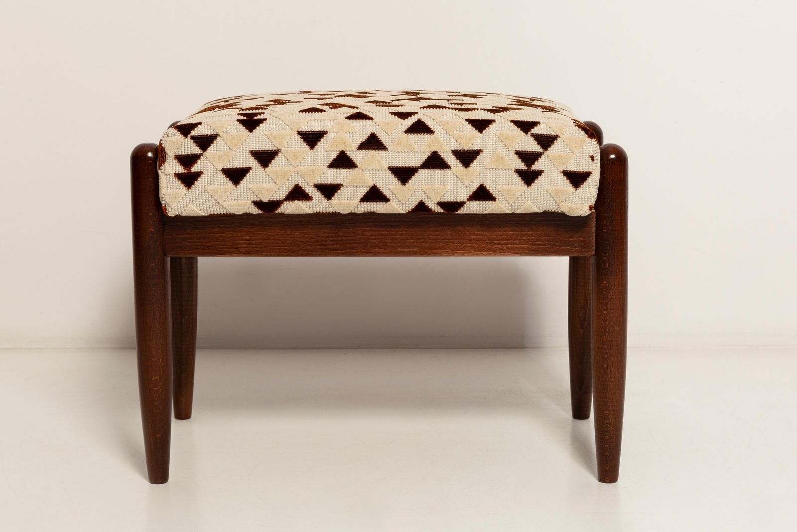 photo for sale Mid Century Set Of Two Gfm 64 Armchairs And Stools, Jacquard By Dedar, 1960s