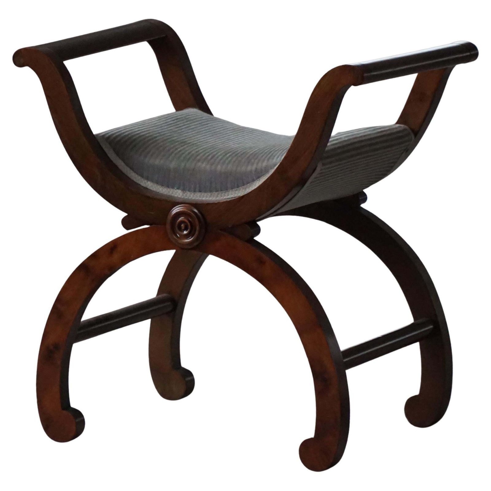Danish Empire Style Piano Chair / Stool With Velvet Seat, Early 1900s
