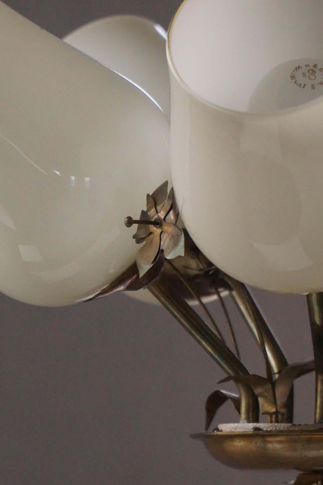 4322.0 5 Arm Chandelier In Brass & Glass By Paavo Tynell For Idman Oy Finland, 1940s photo
