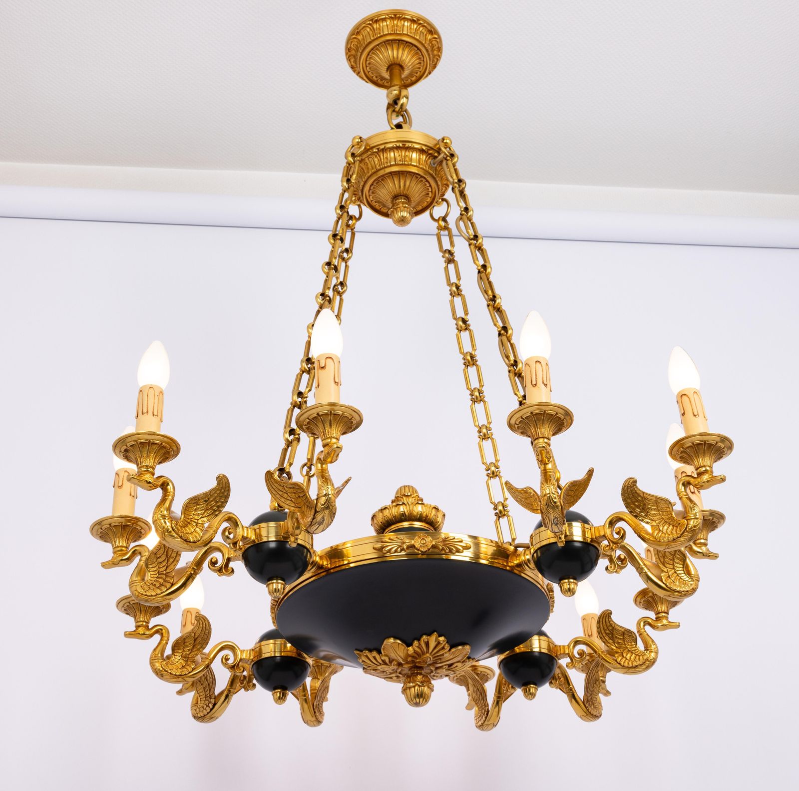 Antique French Empire Style Gilt And Patina Bronze Chandelier photo for sale