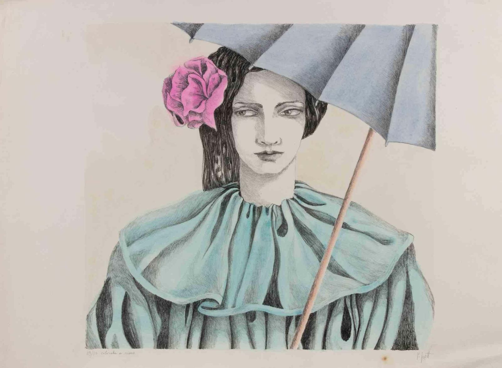 Paola Grottumbrella Girl   Lithograph By Paola Grott   1990s1990s