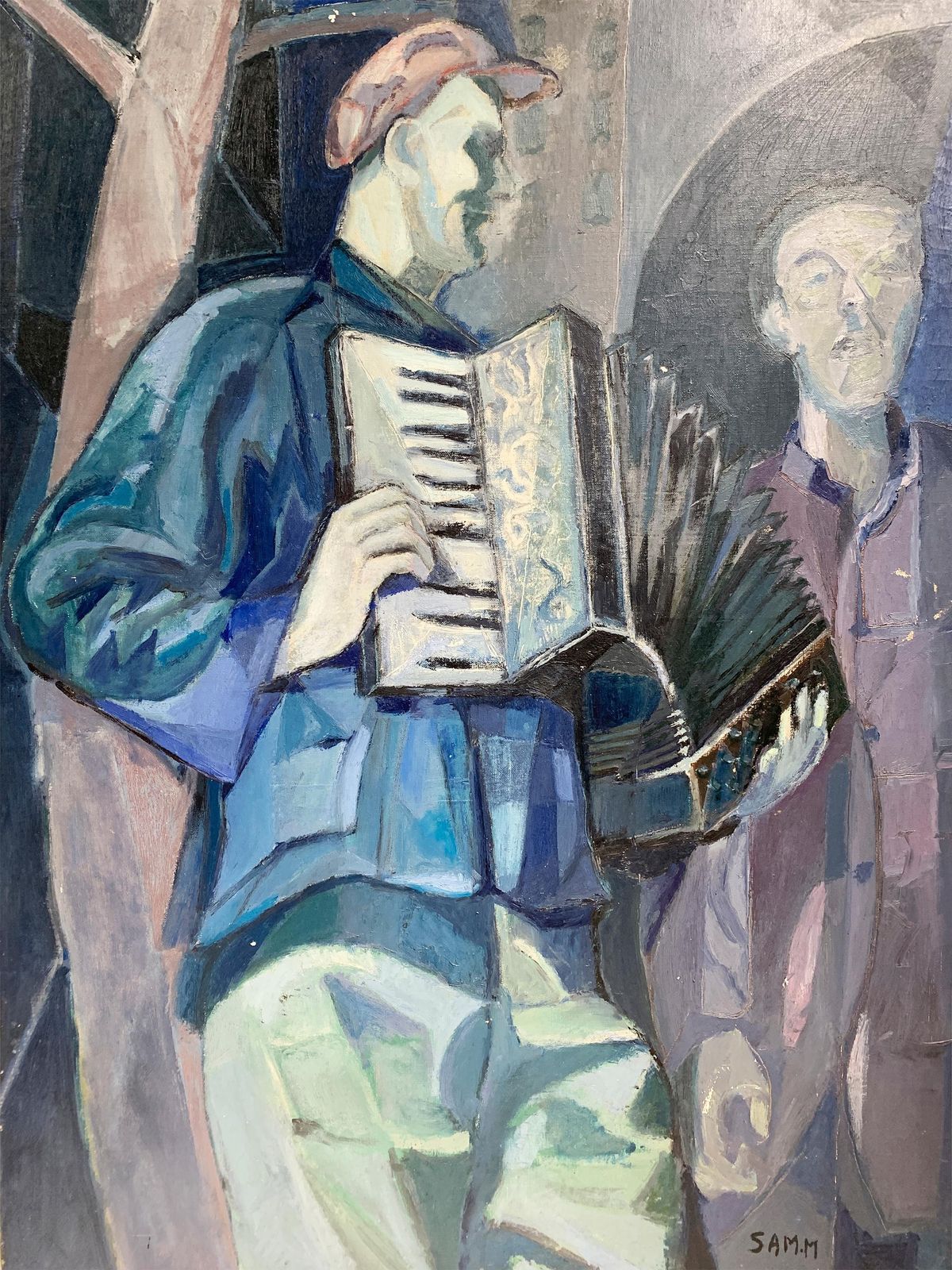 "Nocturne" Painting, Mid Century School Of Paris Signed By Samuel Mandelbaum photo vintage