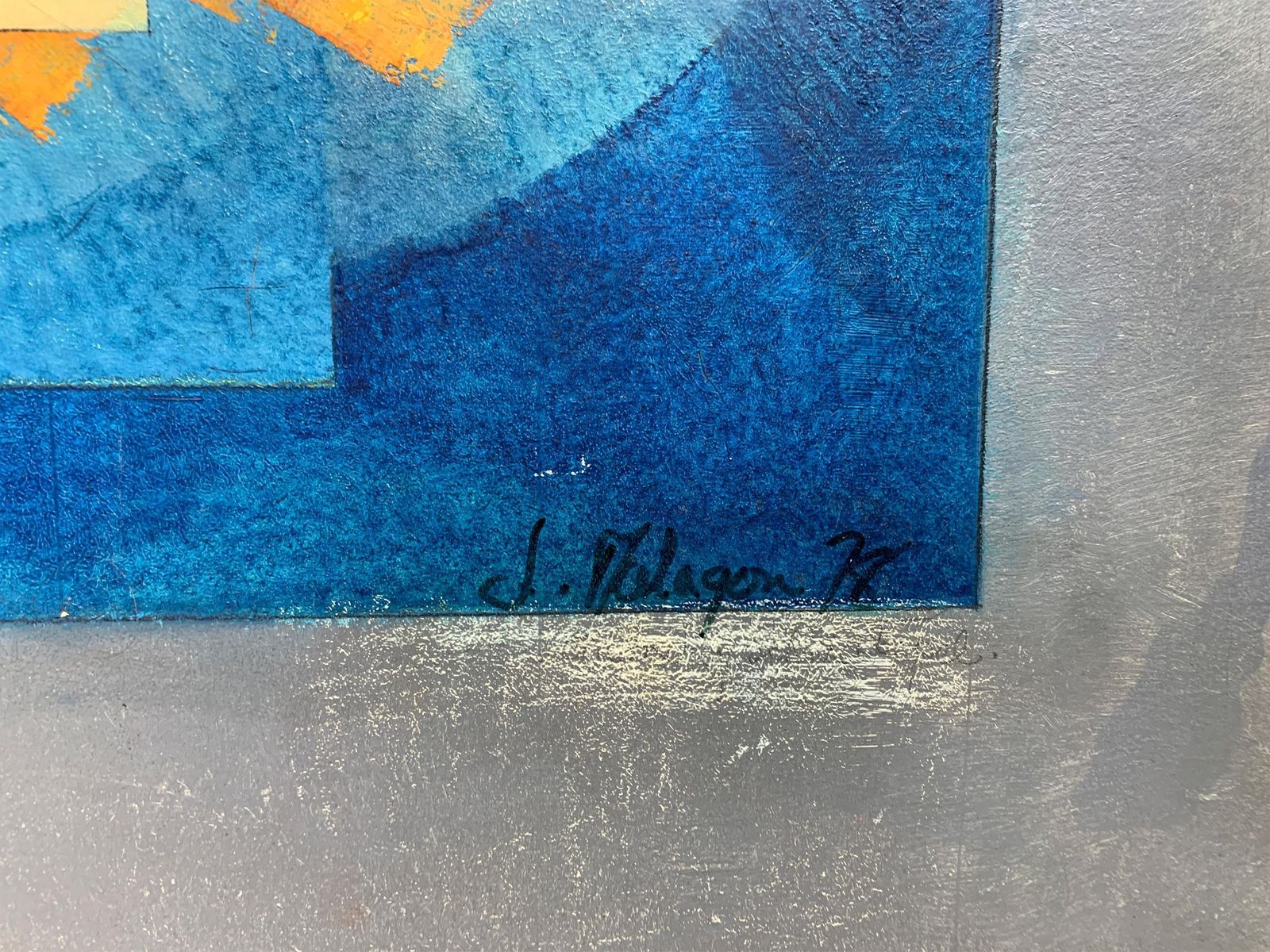 Late Mid Century Geometric Abstraction Painting Of A Horse Signed "J. Vilagon" photo for sale