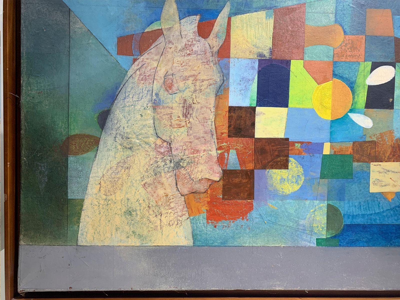 Late Mid Century Geometric Abstraction Painting Of A Horse Signed "J. Vilagon" photo vinterior
