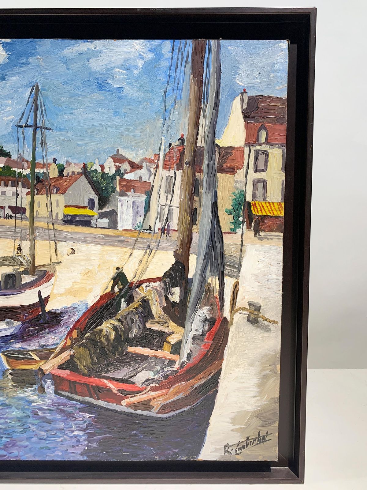Mid 20th Century French Impressionist Style Harbor Scene Painting, Signed photo Art