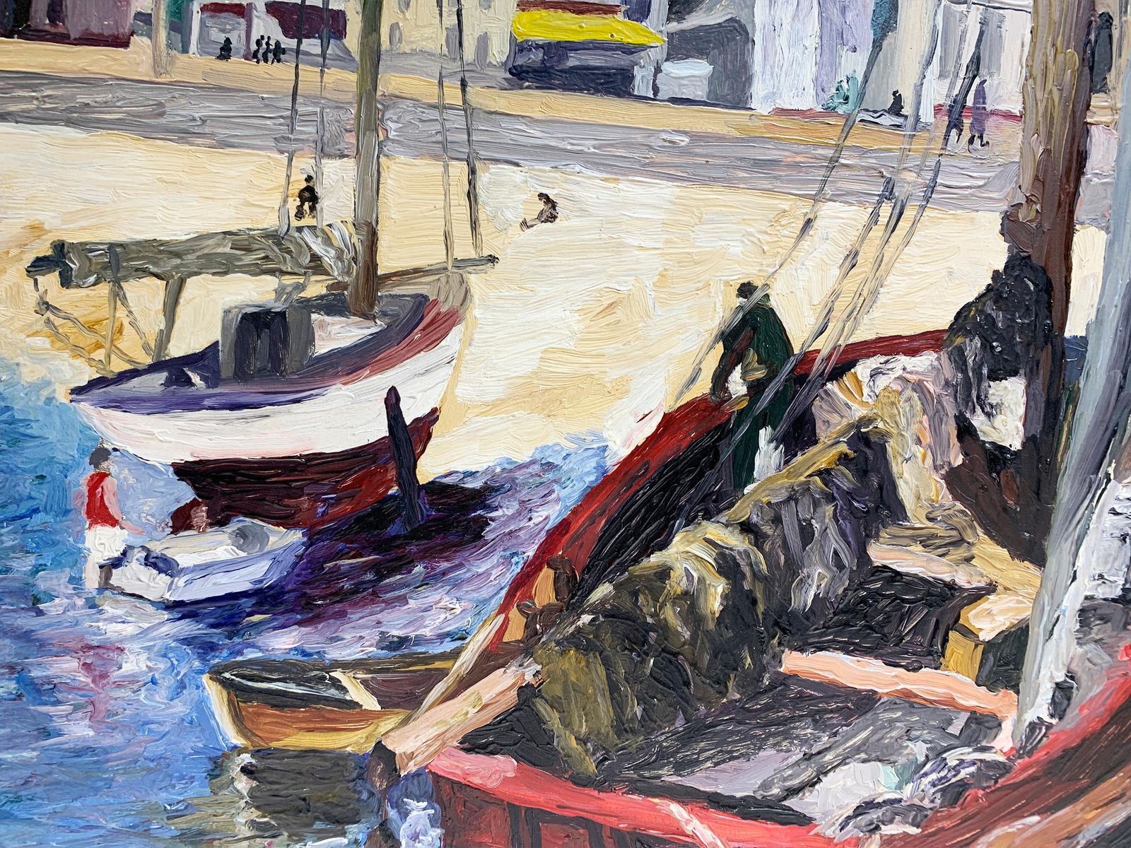photo furniture Mid 20th Century French Impressionist Style Harbor Scene Painting, Signed