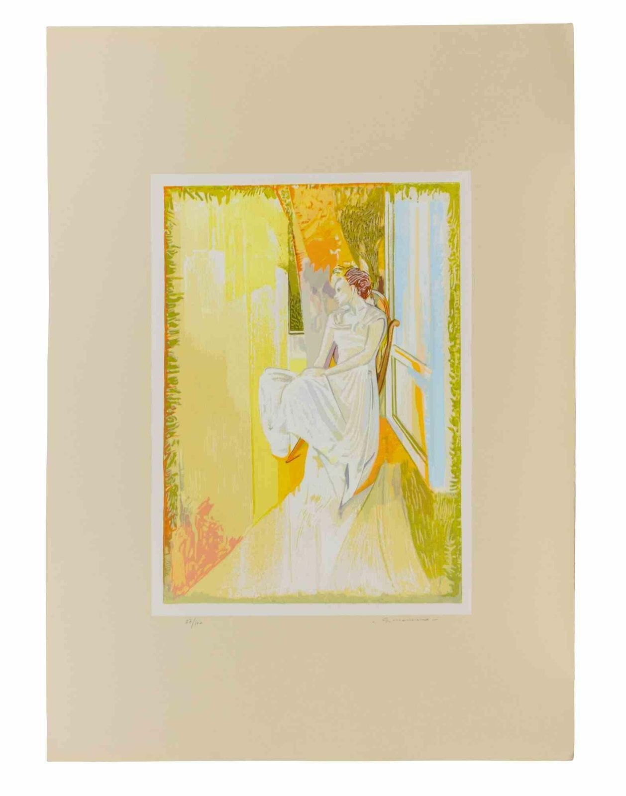 Gaetano Memmolady In The Sun   Lithograph By Gaetano Memmo   1970s1970s photo furniture