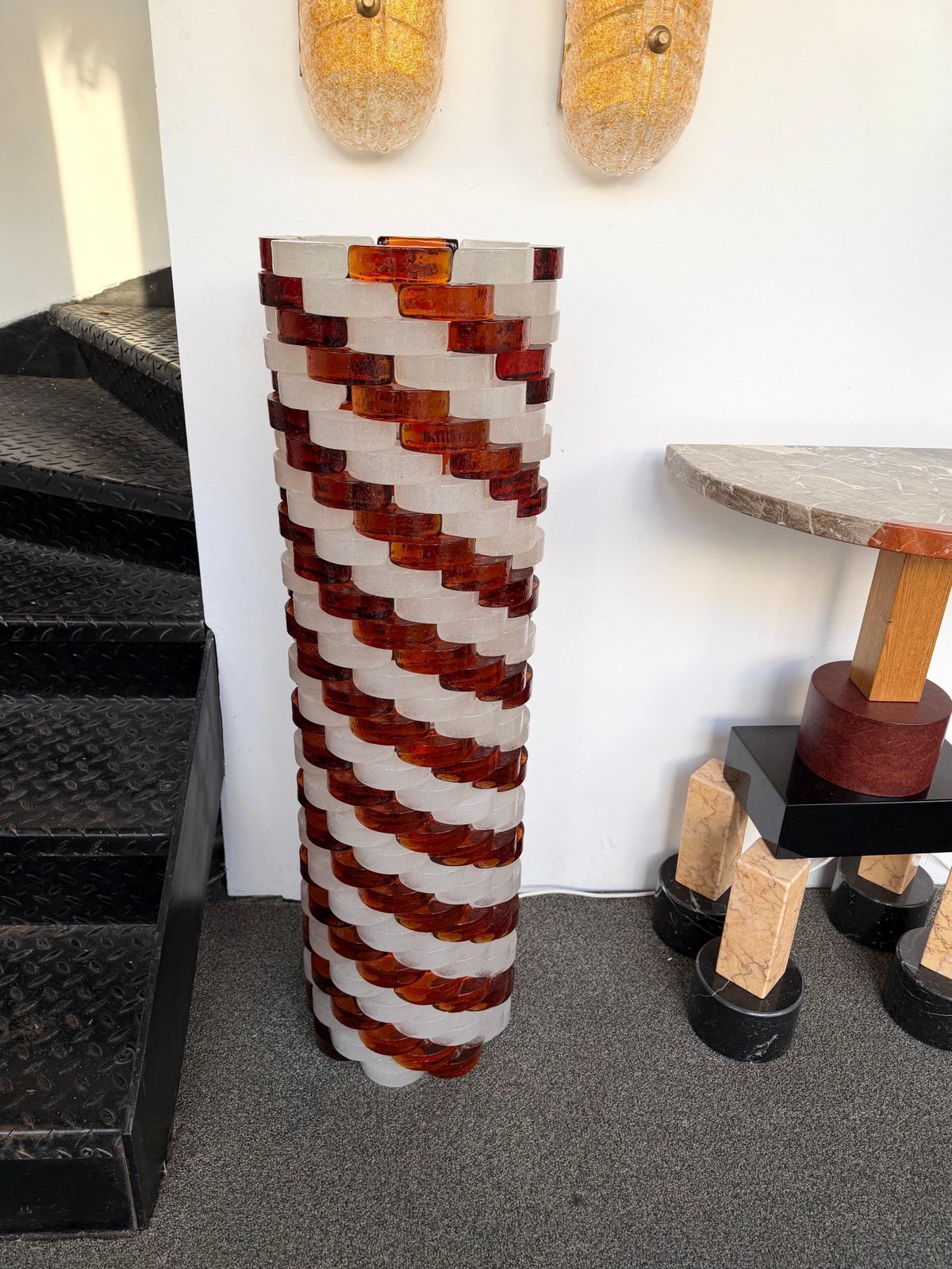 Mid Century Modern Glass Cube Tower Floor Lamp By Poliarte, Italy, 1970s photo furniture