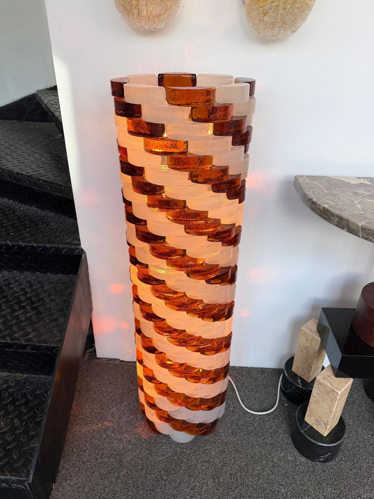 Mid Century Modern Glass Cube Tower Floor Lamp By Poliarte, Italy, 1970s photo vintage