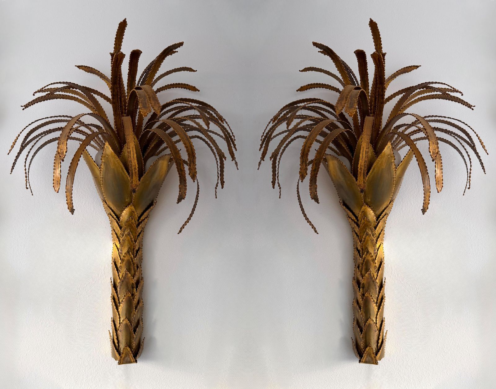 Pair Of Brass Palm Tree Sconces By Maison Jansen, France, 1970s photo vintage