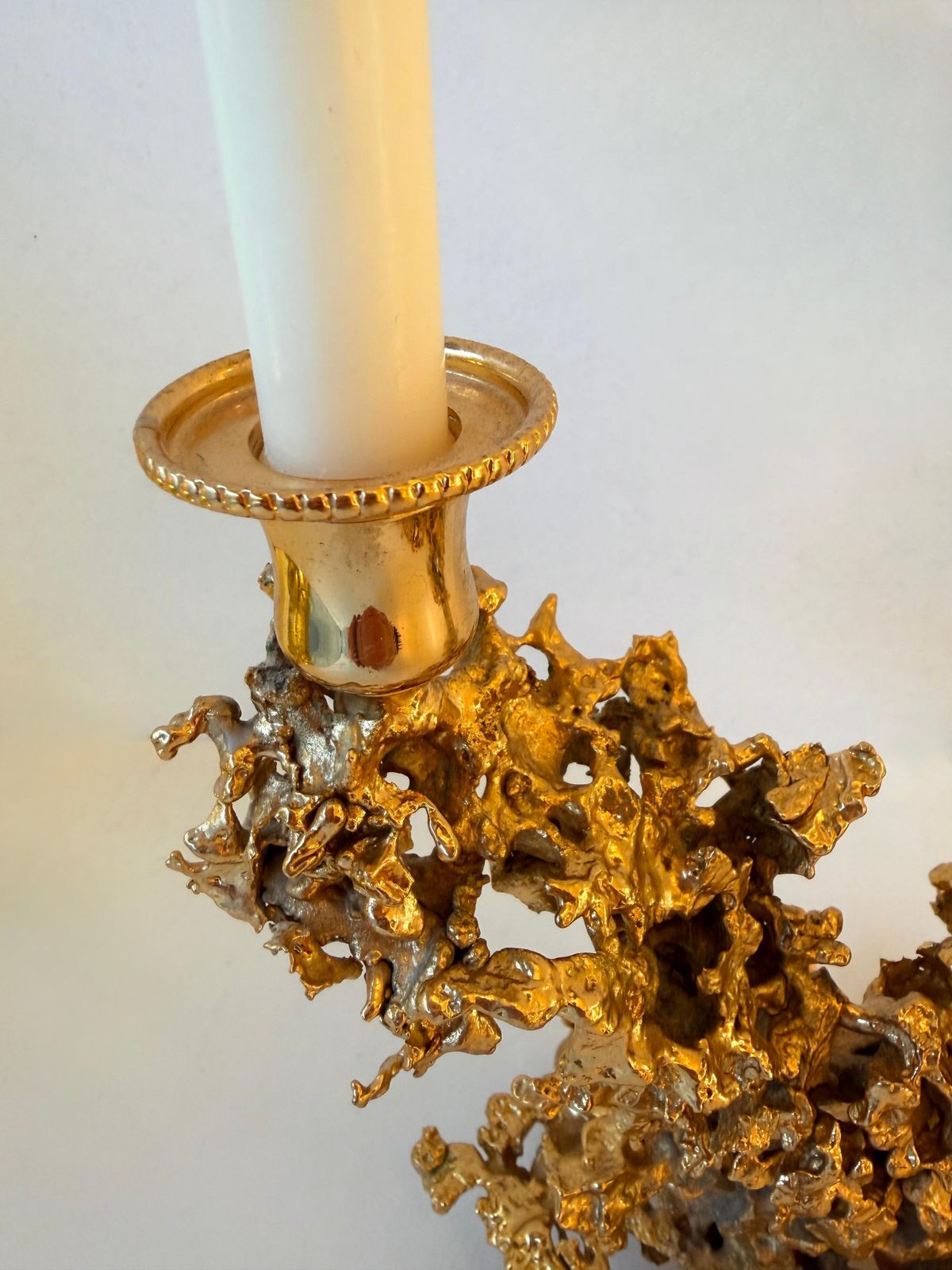 Pair Of Gilt Bronze And Quartz Candlesticks By Boeltz, France, 1970s photo vinterior