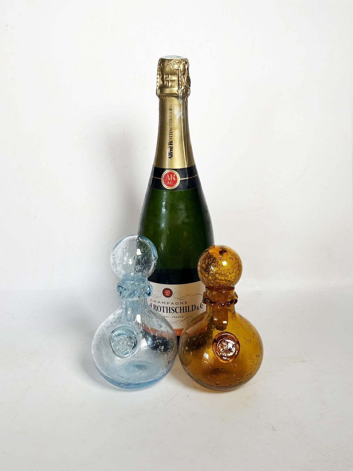 Pair Of Blown Glass Bottles From Biot, France, 1970 photo for sale