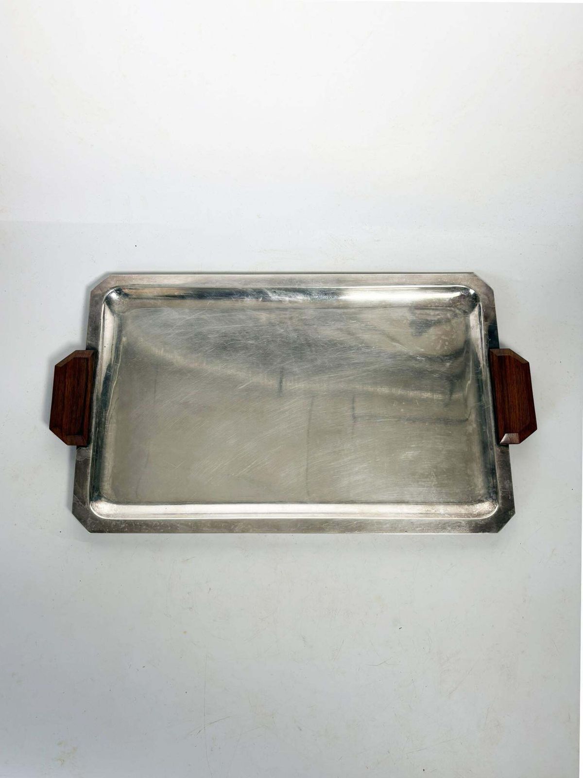 Art Deco Silver Plated Metal And Wood Tray, France, 1910 photo furniture