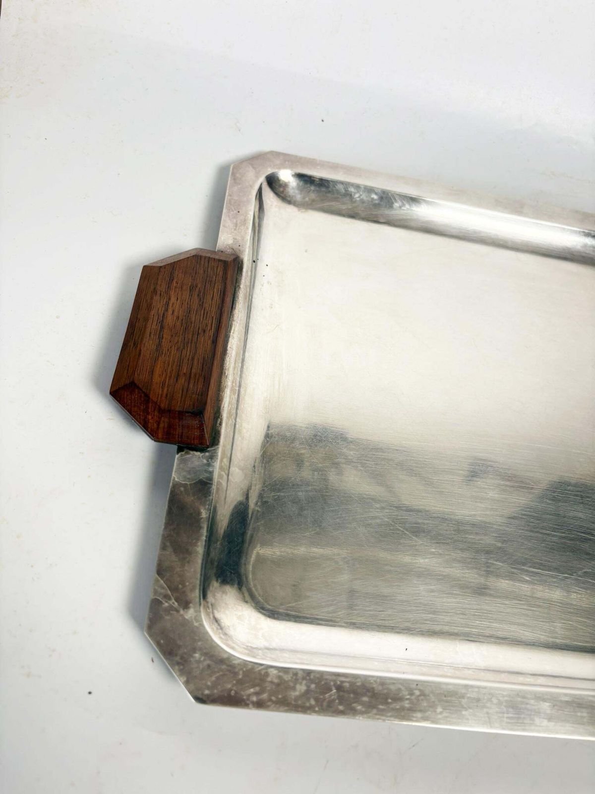 Art Deco Silver Plated Metal And Wood Tray, France, 1910 photo 480.0