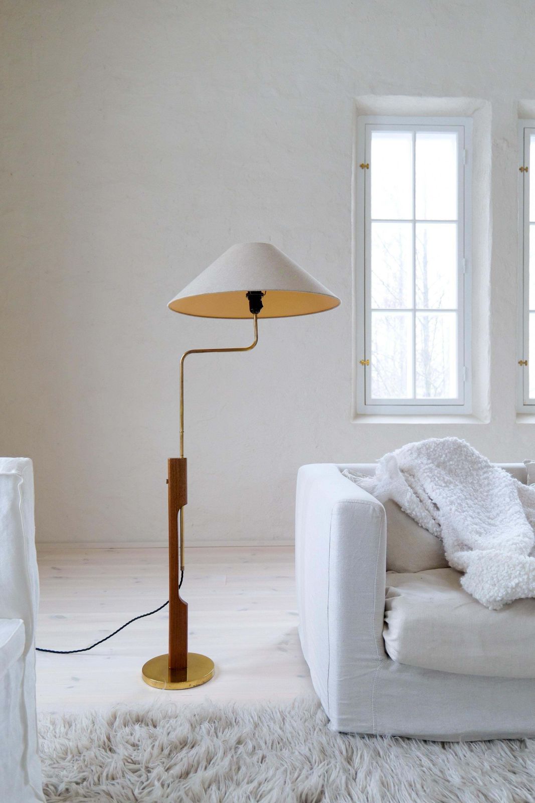 photo for sale Midcentury Modern Floor Lamp, Teak And Brass Bergboms, Sweden, 1960s