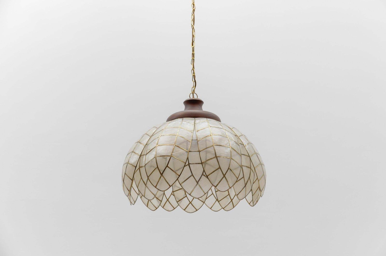 Lovely Large Mother Of Pearl Leaf Ceiling Bell Lamp, Italy 1960s photo Lighting
