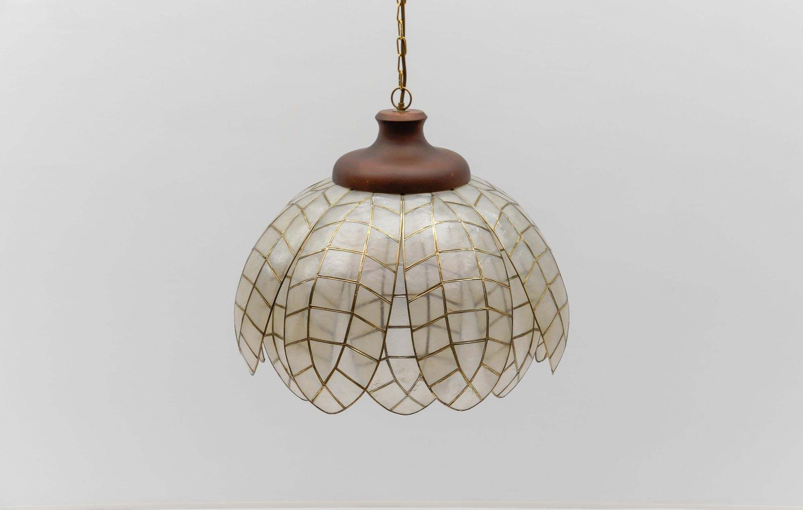 Lovely Large Mother Of Pearl Leaf Ceiling Bell Lamp, Italy 1960s photo 2177.0
