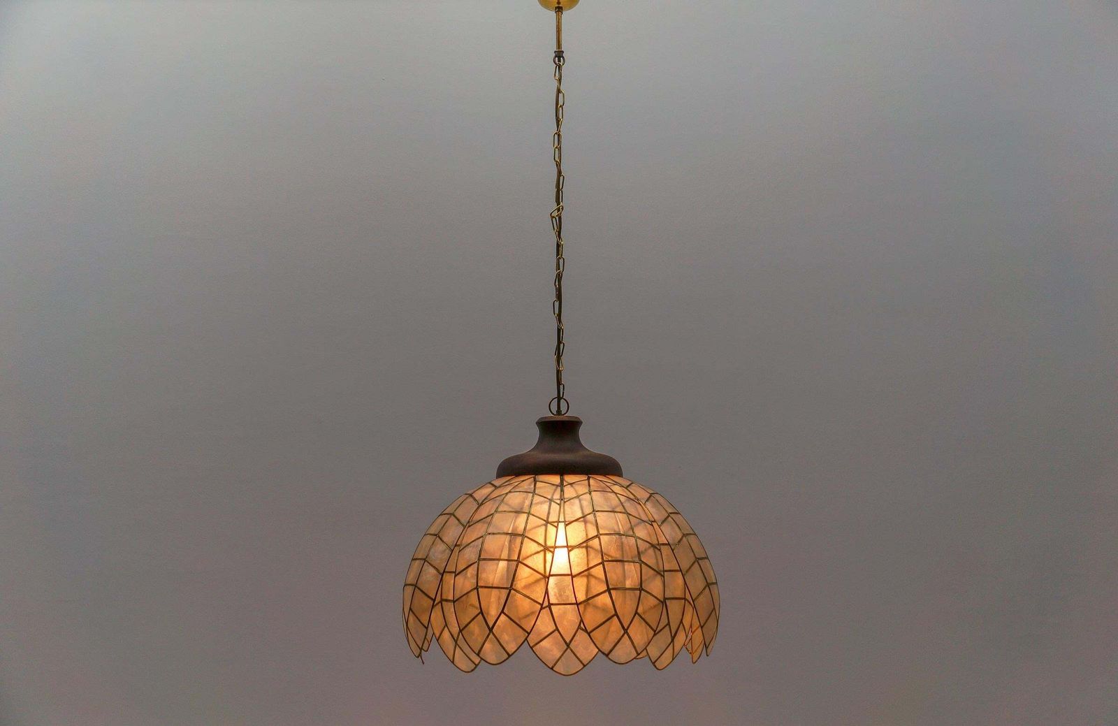 Lovely Large Mother Of Pearl Leaf Ceiling Bell Lamp, Italy 1960s photo buy