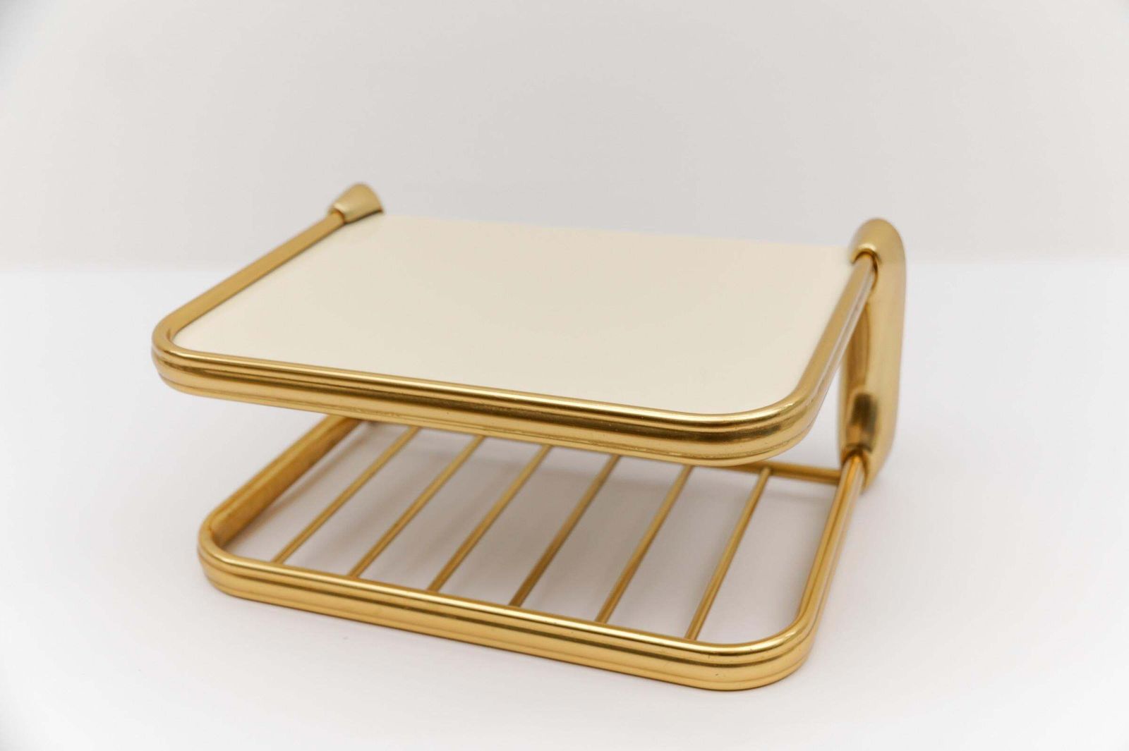Lovely Brass And Glass Wall Shelf, Mid Century Modern 1950s photo furniture