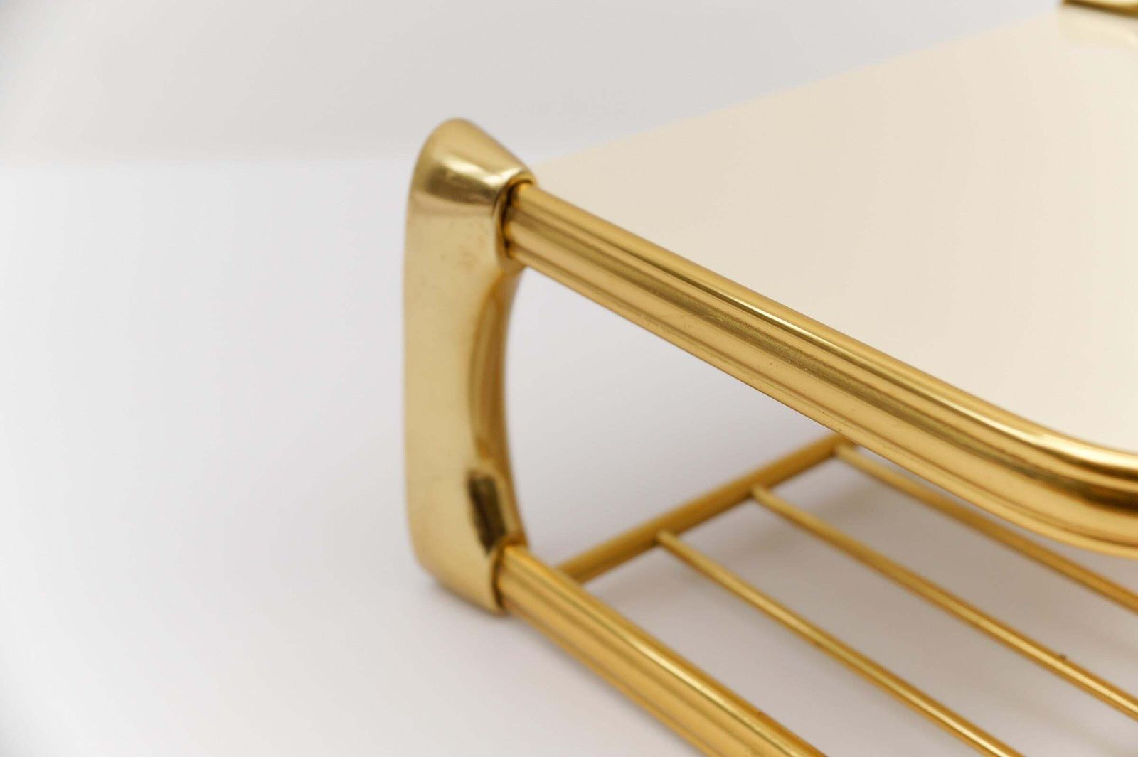 photo for sale Lovely Brass And Glass Wall Shelf, Mid Century Modern 1950s