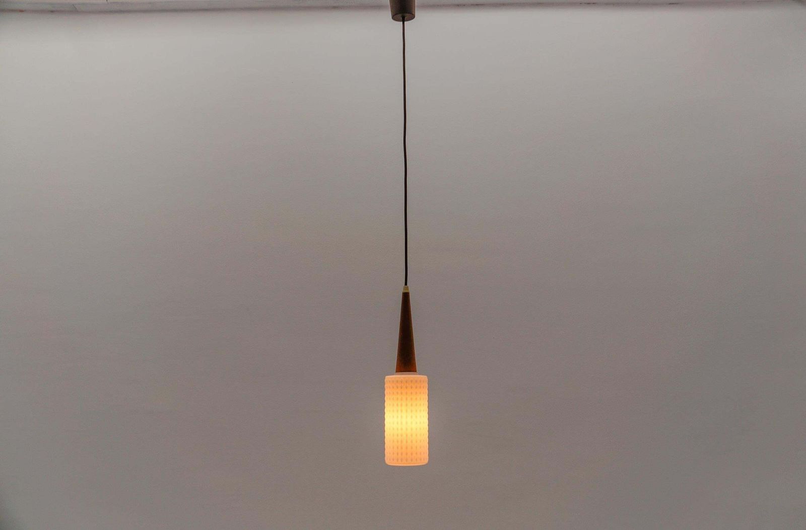 Petite Cylindrical Ceiling Lamp With Teak Wood And Opaline Wood, 1960s photo for sale