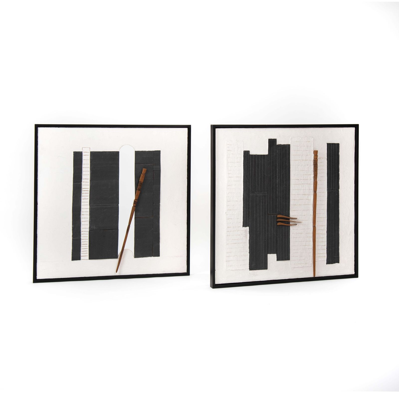 Pair Of French Abstract Relief Panels In Black White By Jean Paul Chablais 2001 photo furniture