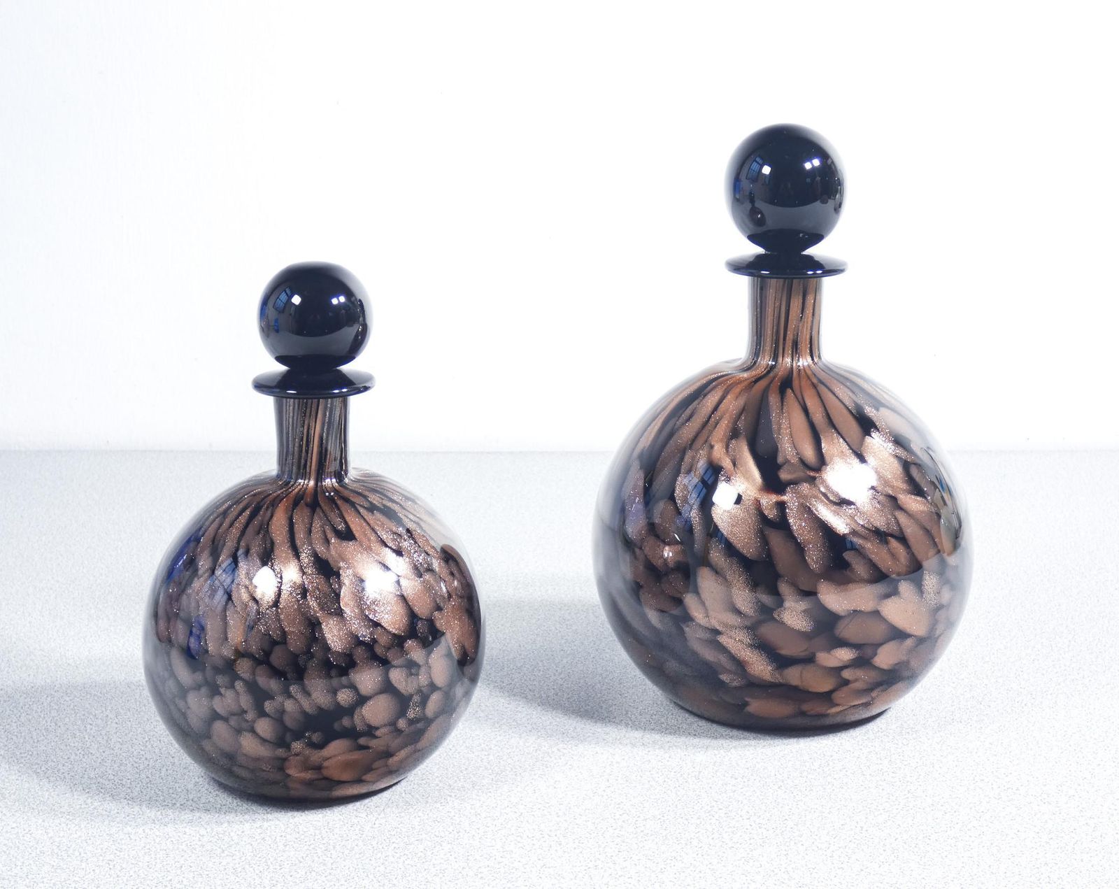 Pair Of Bottles With Blown Glass Stoppers Signed Carlo Moretti. 1970s photo furniture