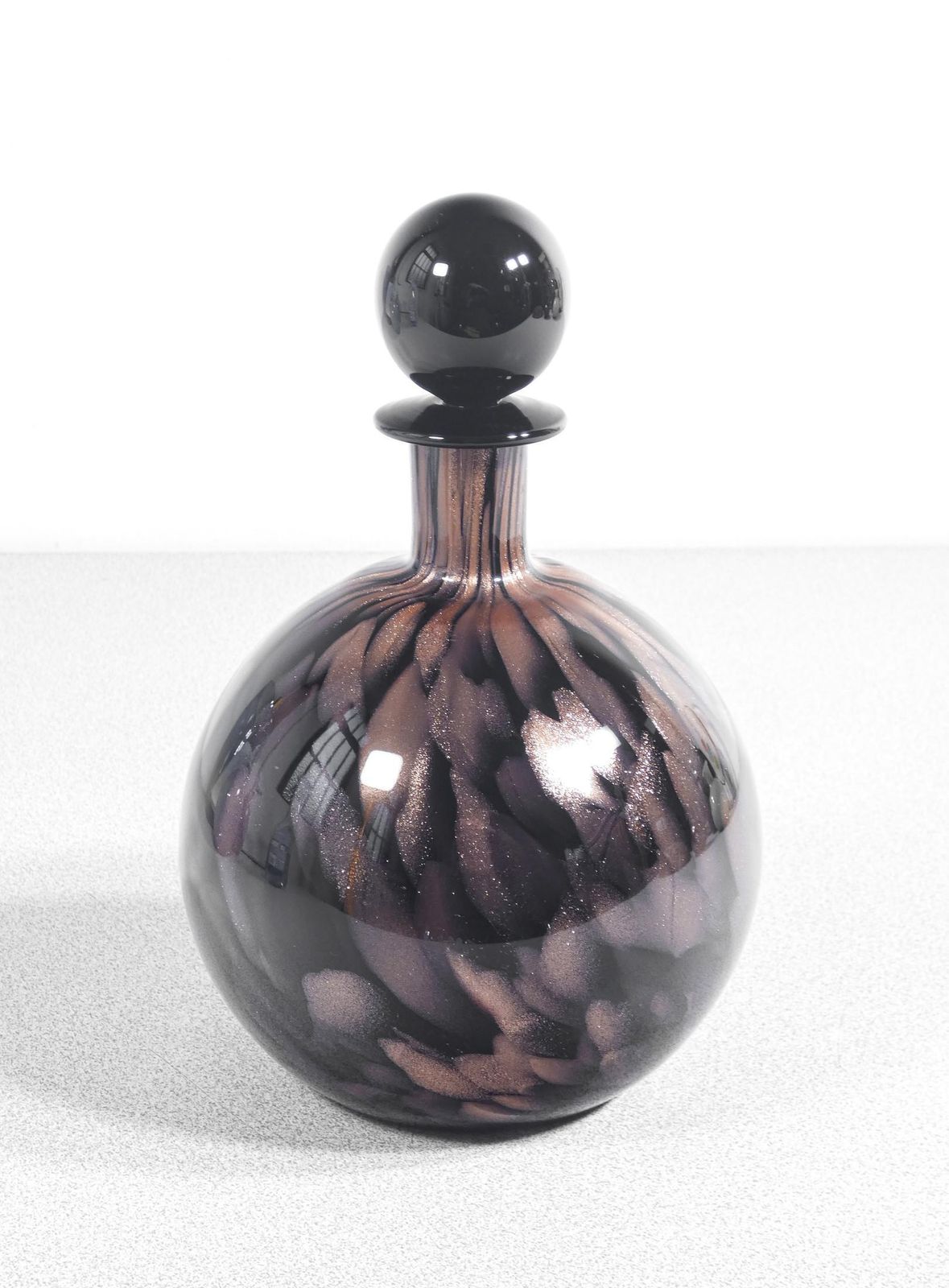 Home Decor Pair Of Bottles With Blown Glass Stoppers Signed Carlo Moretti. 1970s photo