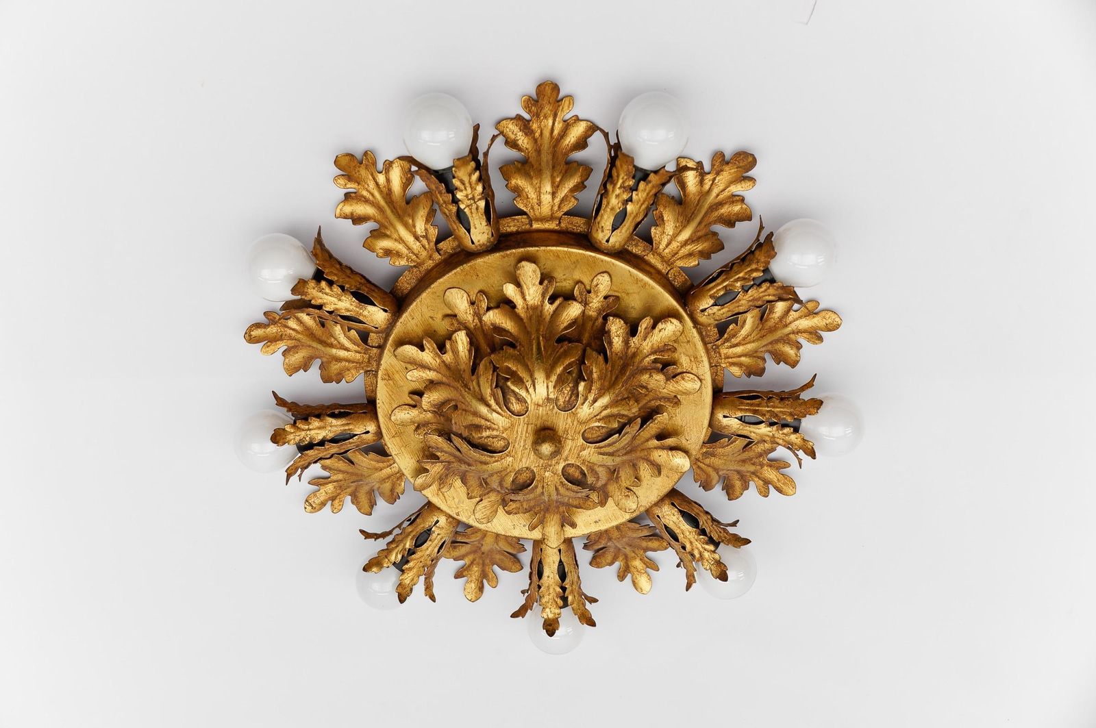 Large Vintage Florentine Leaf Ceiling Lamp By Banci Firenze, 1960s, Italy photo for sale