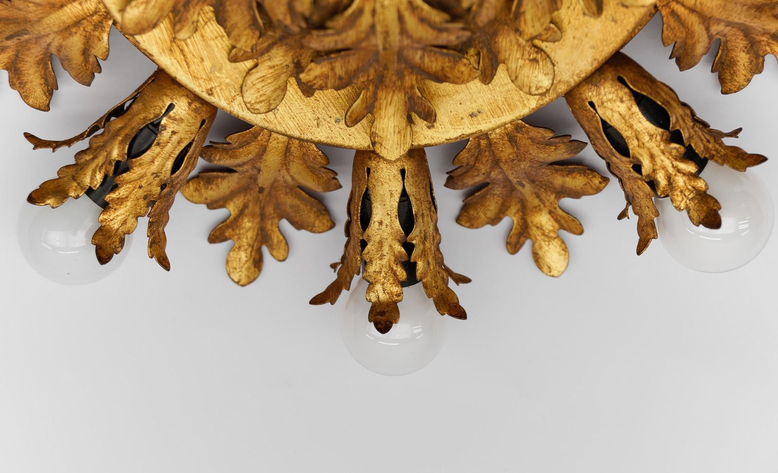 Lighting Large Vintage Florentine Leaf Ceiling Lamp By Banci Firenze, 1960s, Italy photo