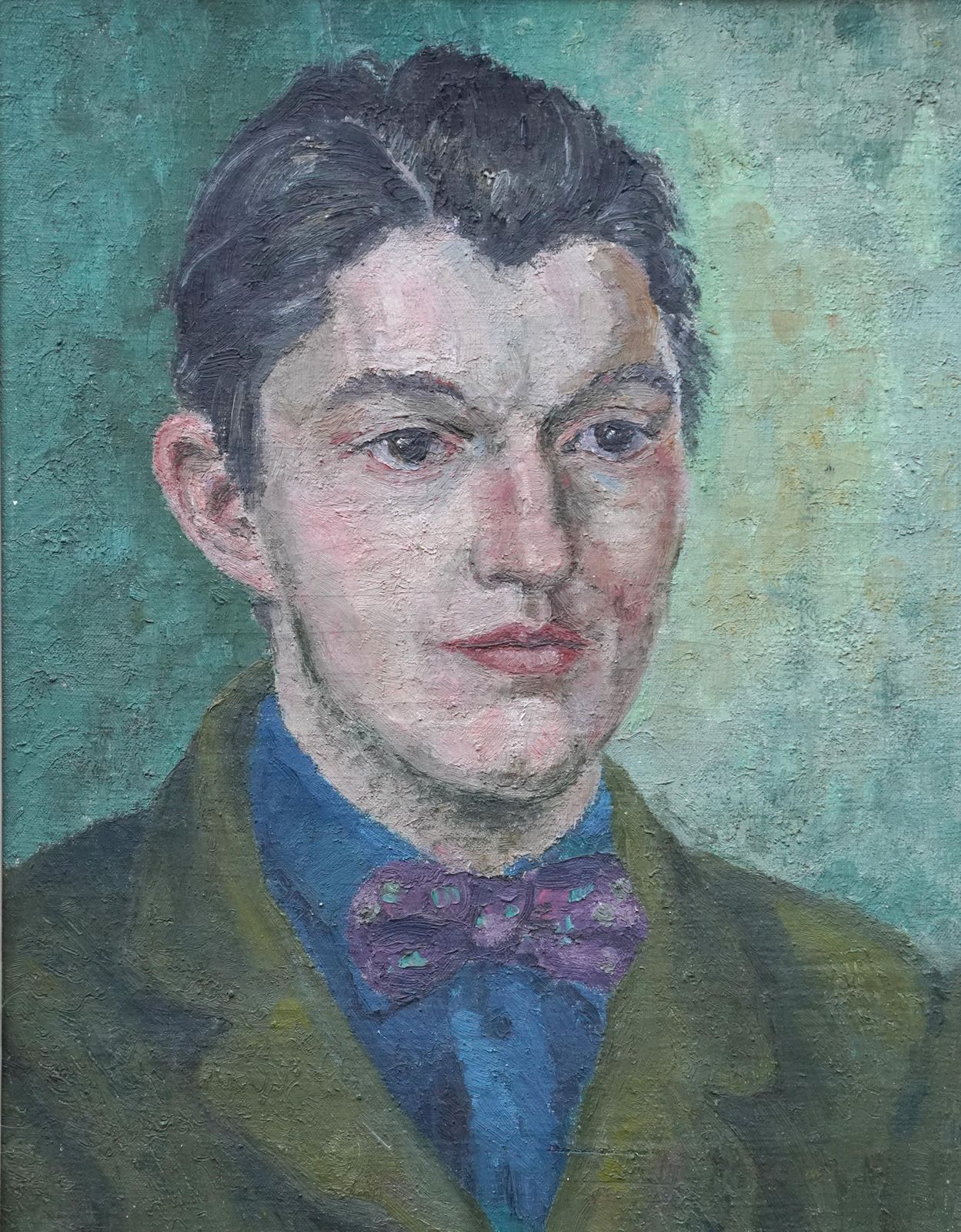 Glyn Morganportrait Of Man With Bow Tie   Welsh Post Impressionist 50's Art Oil Painting1952 photo furniture
