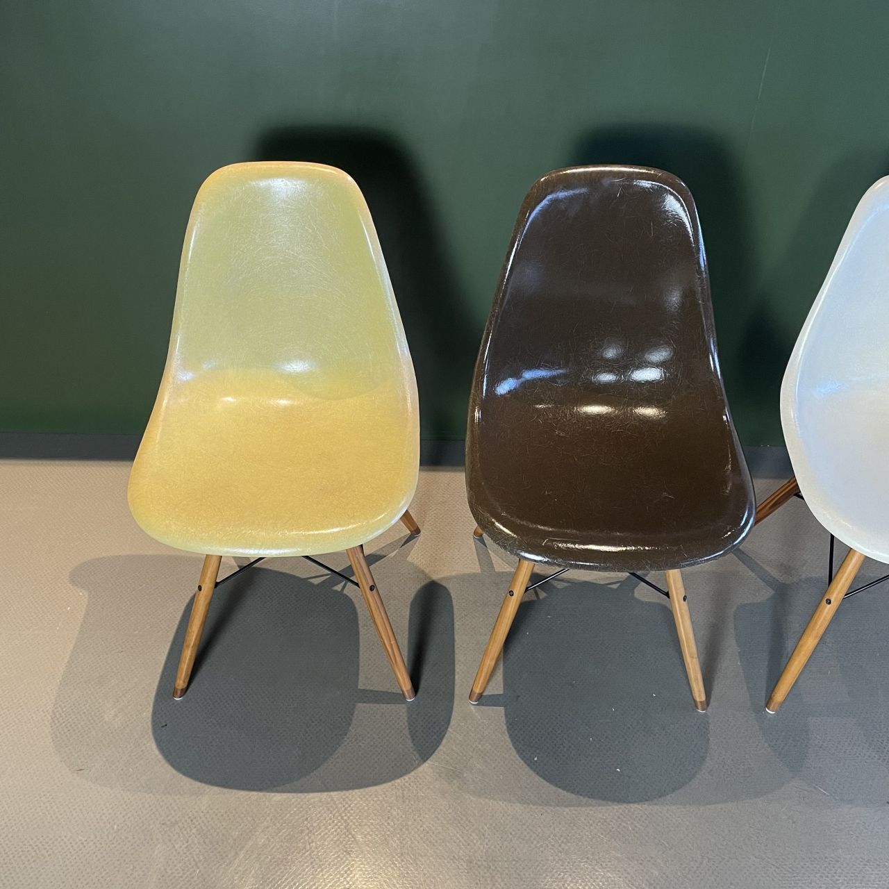Eames Herman Miller Dsw Side Chairs In Parchment, Seal Brown, Lemon Yellow And Elephant Grey With Slight Imperfections photo 1520.0