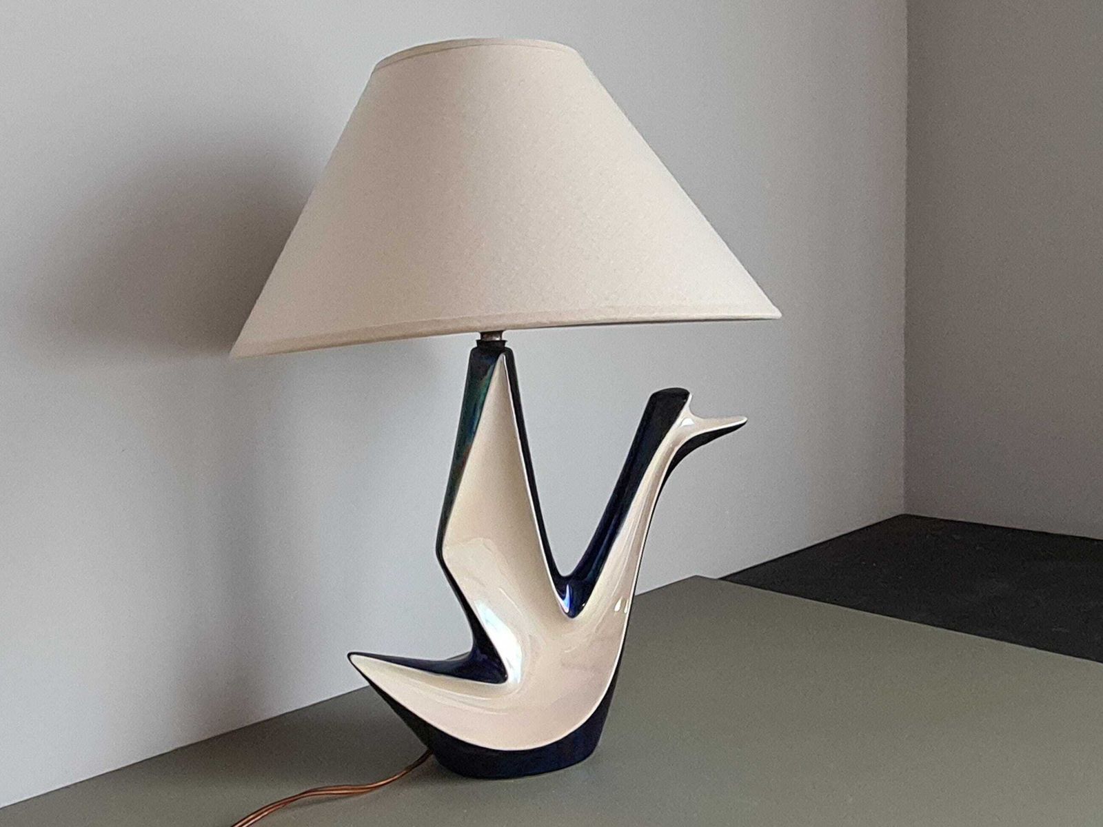 Vintage Ceramic Table Lamp – Sculptural Mid Century Lamp – Art Deco Modern Lighting – Designer Style Statement Lamp   French Design photo furniture