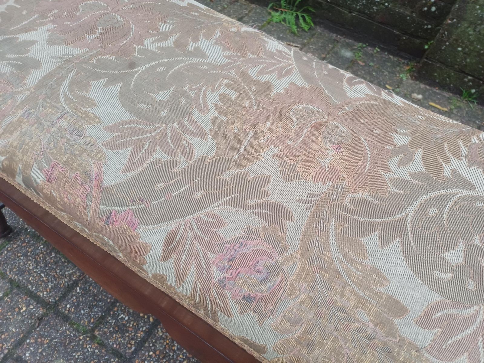 Antique Mahogany Piano Stool / Window Seat Bench With Storage Lid By W J Mansell London – Original Damask Upholstery photo buy