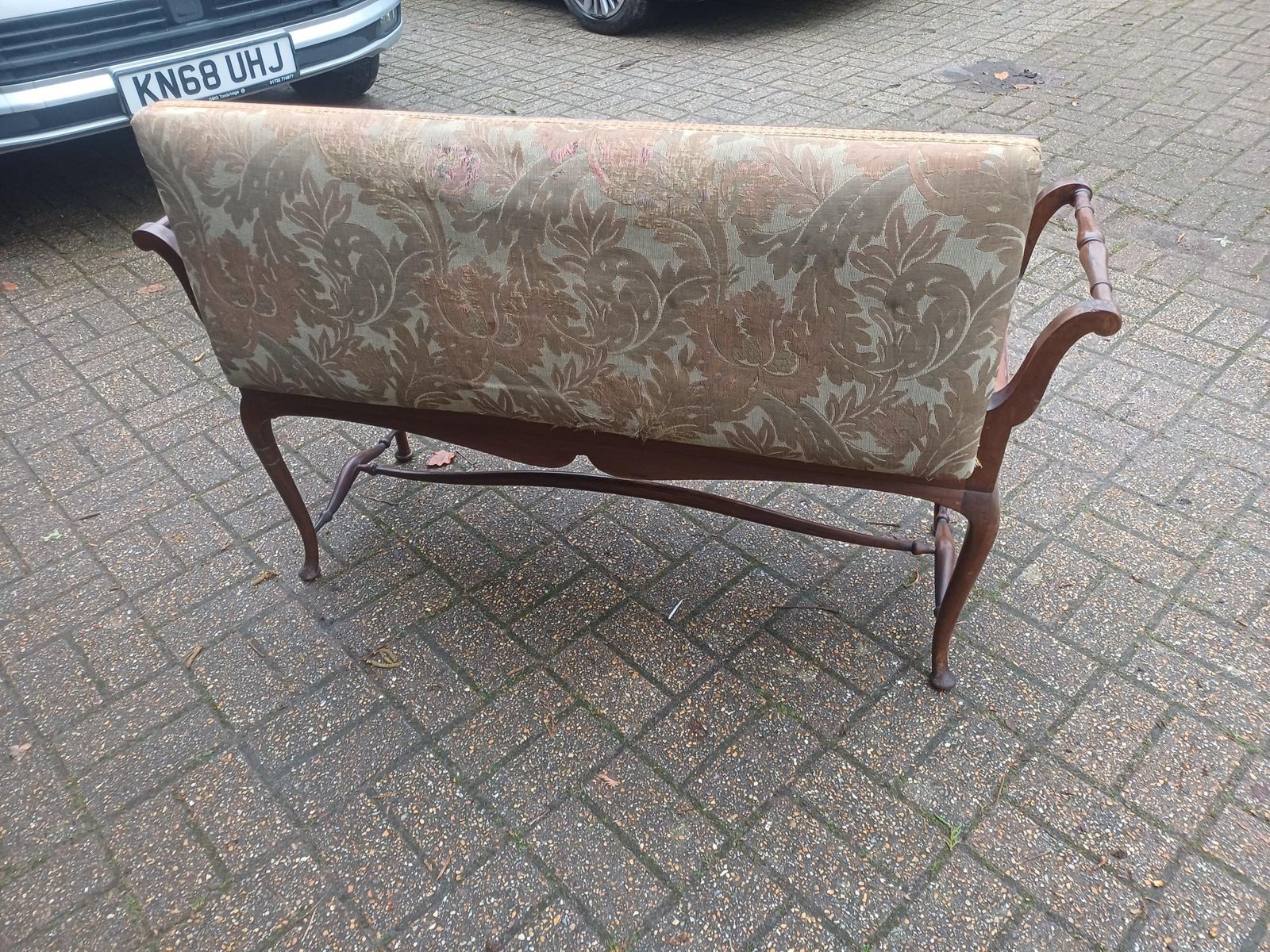 Furniture Antique Mahogany Piano Stool / Window Seat Bench With Storage Lid By W J Mansell London – Original Damask Upholstery photo