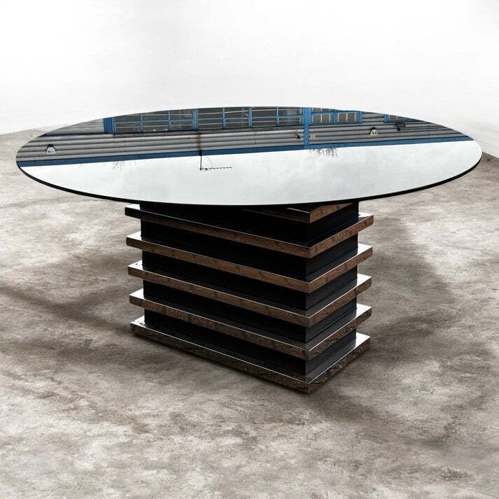 Mid Century 1970's Circular Dining Table Smoked Glass On Chrome Base photo furniture
