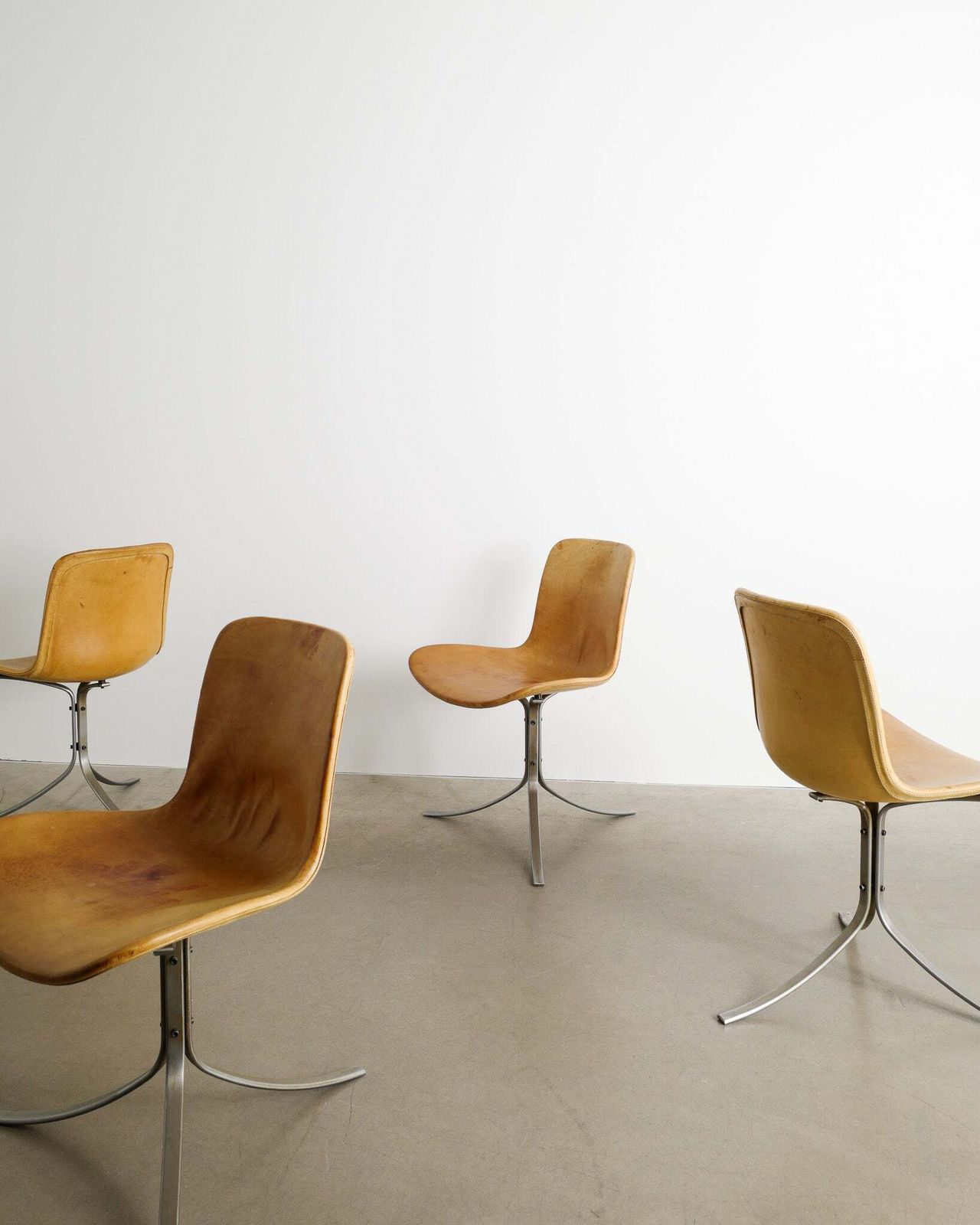 Set Of Four Poul Kjaerholm Pk9 Dining Chairs In Brown Leather By Fritz Hansen Denmark, 1995 photo furniture