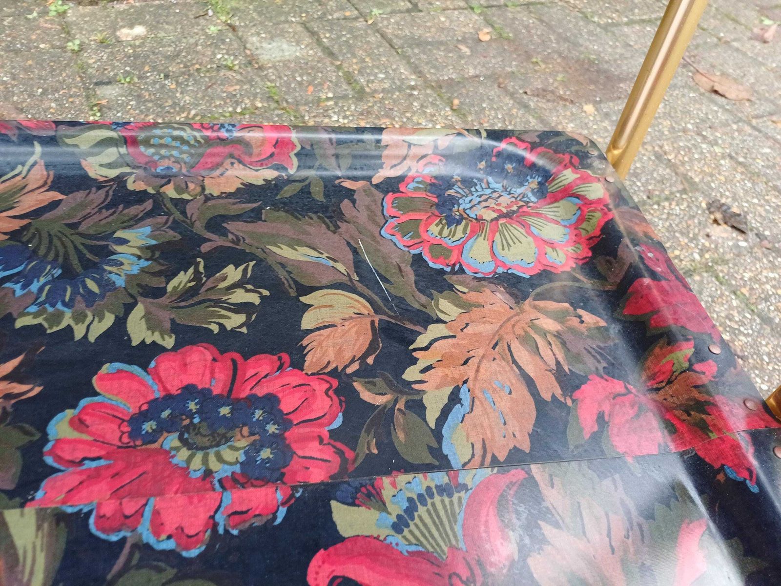 Vintage 1970s Kitsch Retro Folding Drinks Trolley Bar Cart Floral Formica Trays Gold Plated Frame Castors Side Table Display Saving Server photo for sale