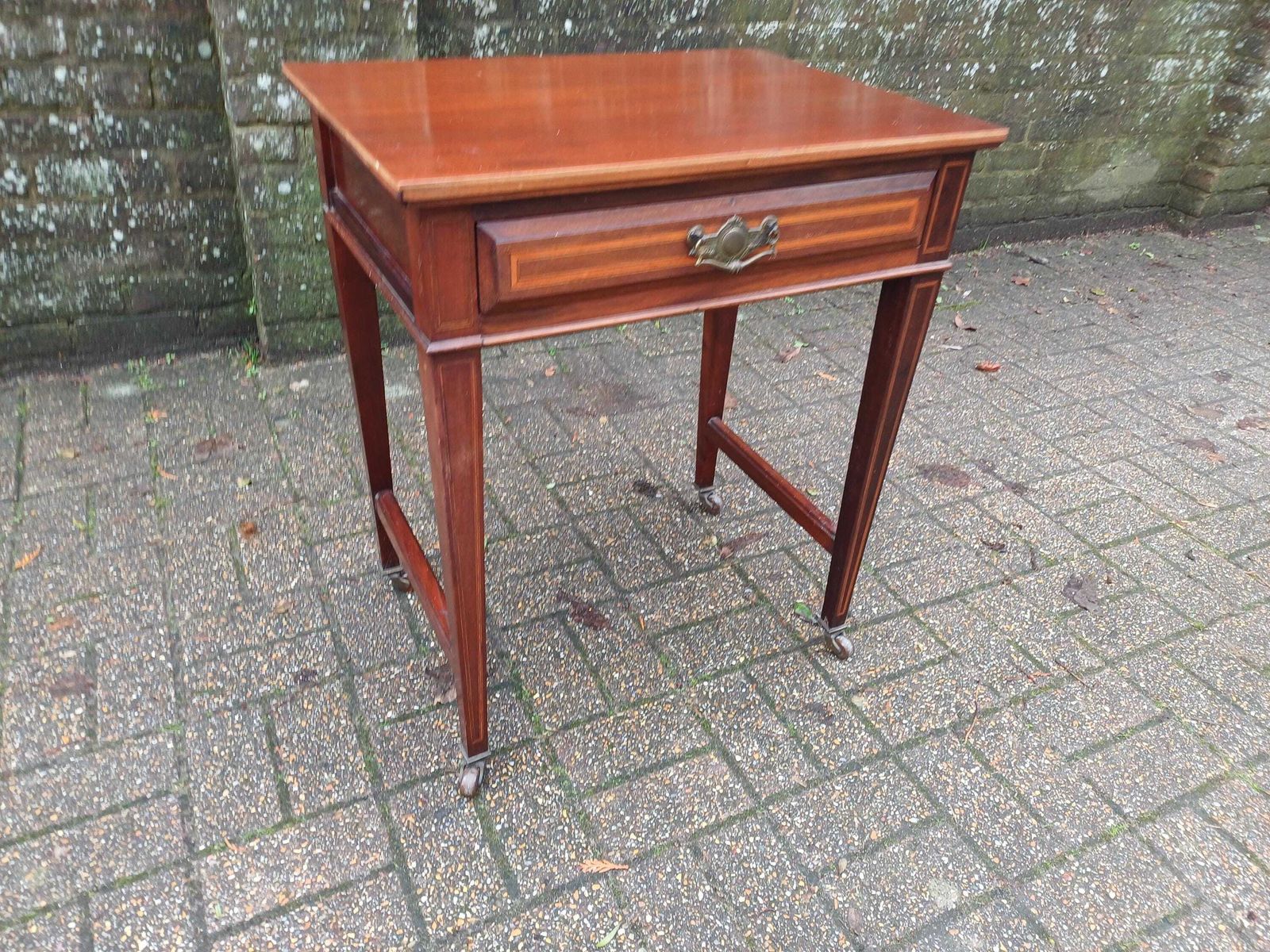 photo for sale Victorian Mahogany Side Table Desk Dressing Table Brass Handle Drawer Inlaid Detailing Antique Occasional Hall Table