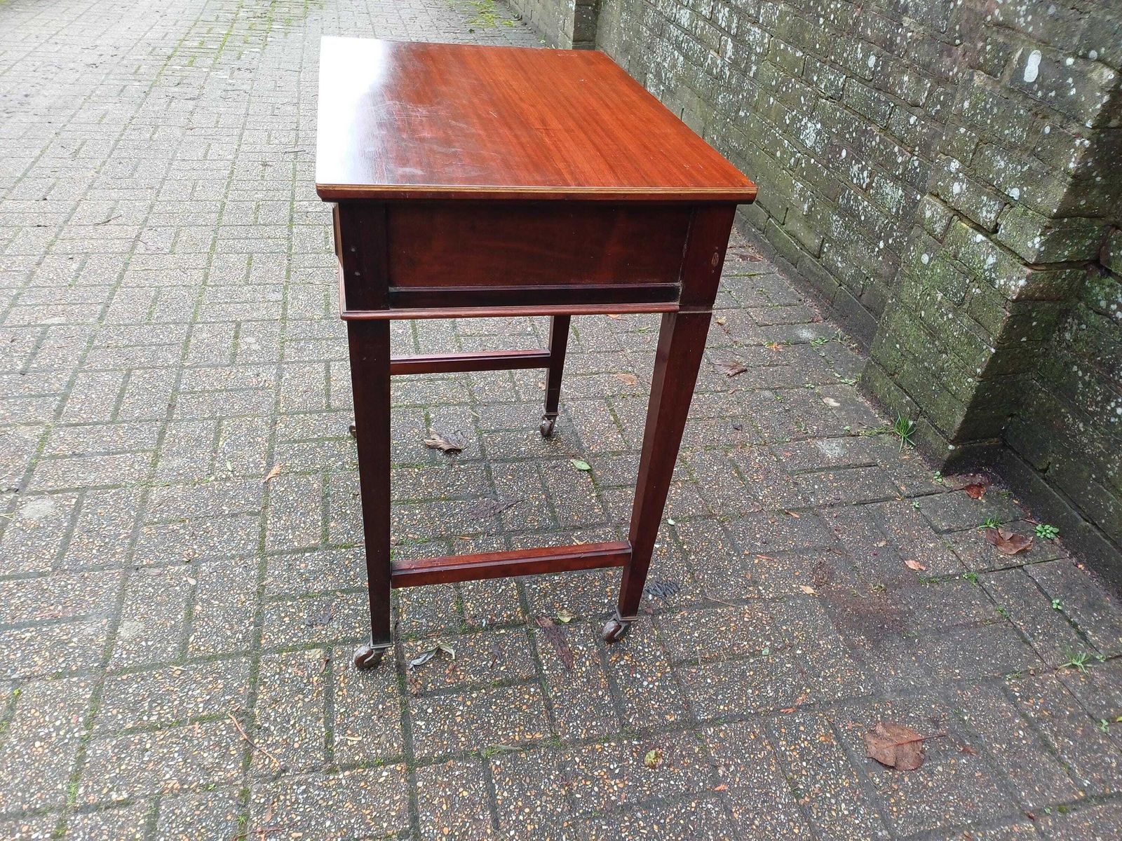 photo buy Victorian Mahogany Side Table Desk Dressing Table Brass Handle Drawer Inlaid Detailing Antique Occasional Hall Table