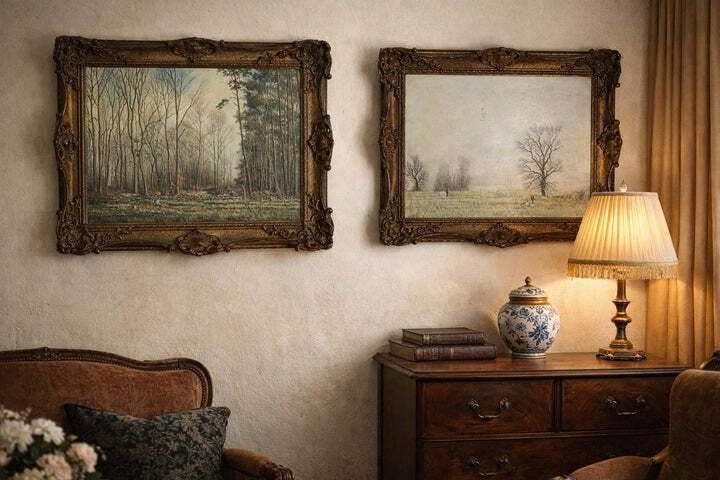 Pair Of British Sporting Oil Paintings Autumn And Winter Pheasant Shoot