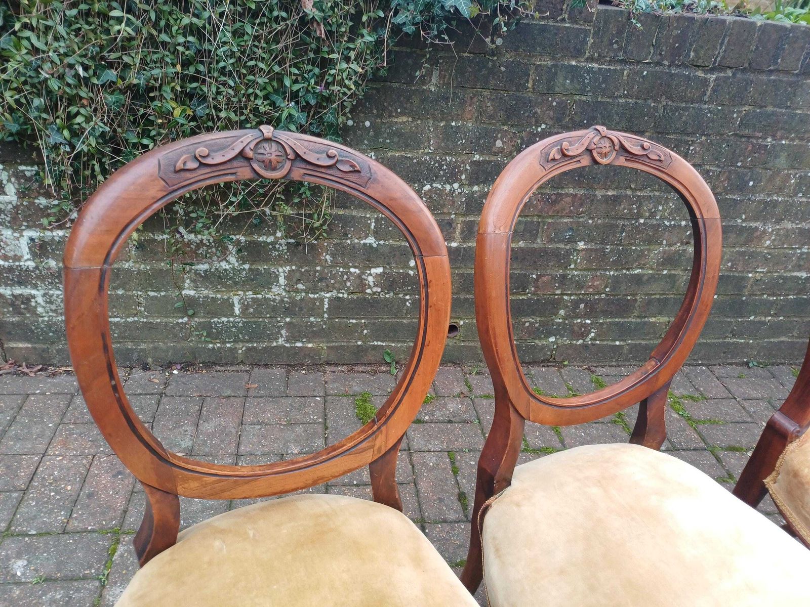 Furniture Set Of Four Antique Victorian Mahogany Balloon Back Dining Chairs High Quality Frames Vintage Original Velvet Upholstery photo