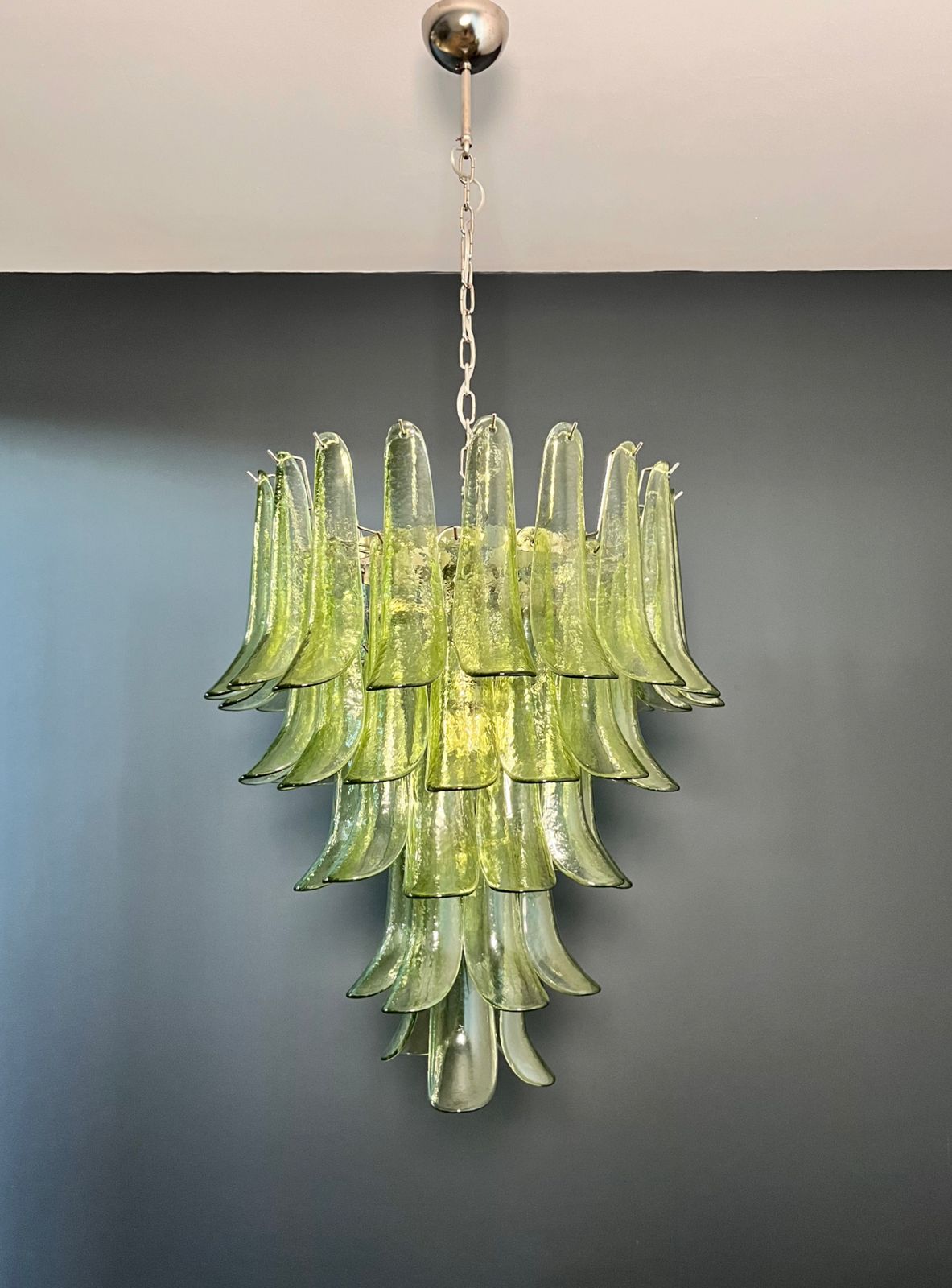 Italian Vintage Murano Chandelier   52 Amber Green Petals photo for sale