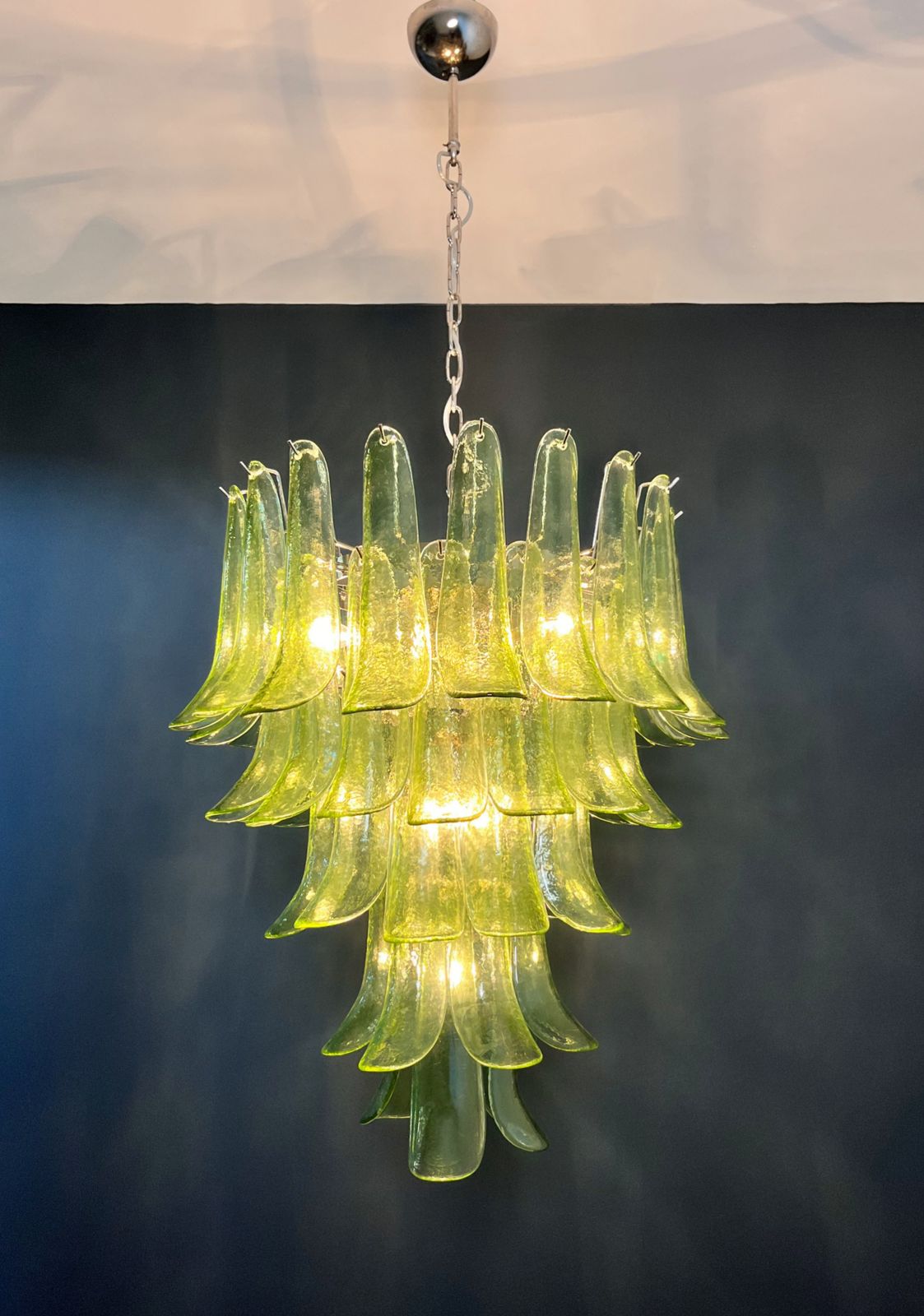 Italian Vintage Murano Chandelier   52 Amber Green Petals photo buy