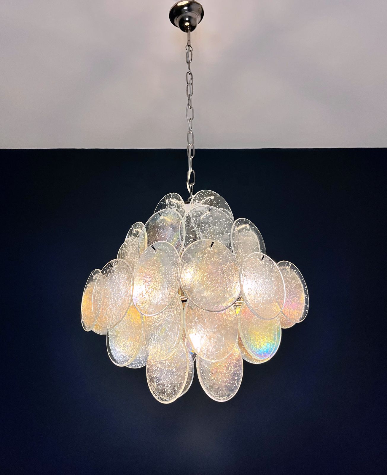 Vintage Italian Murano Chandelier   36 Iridescent Grit Disks photo 805.0